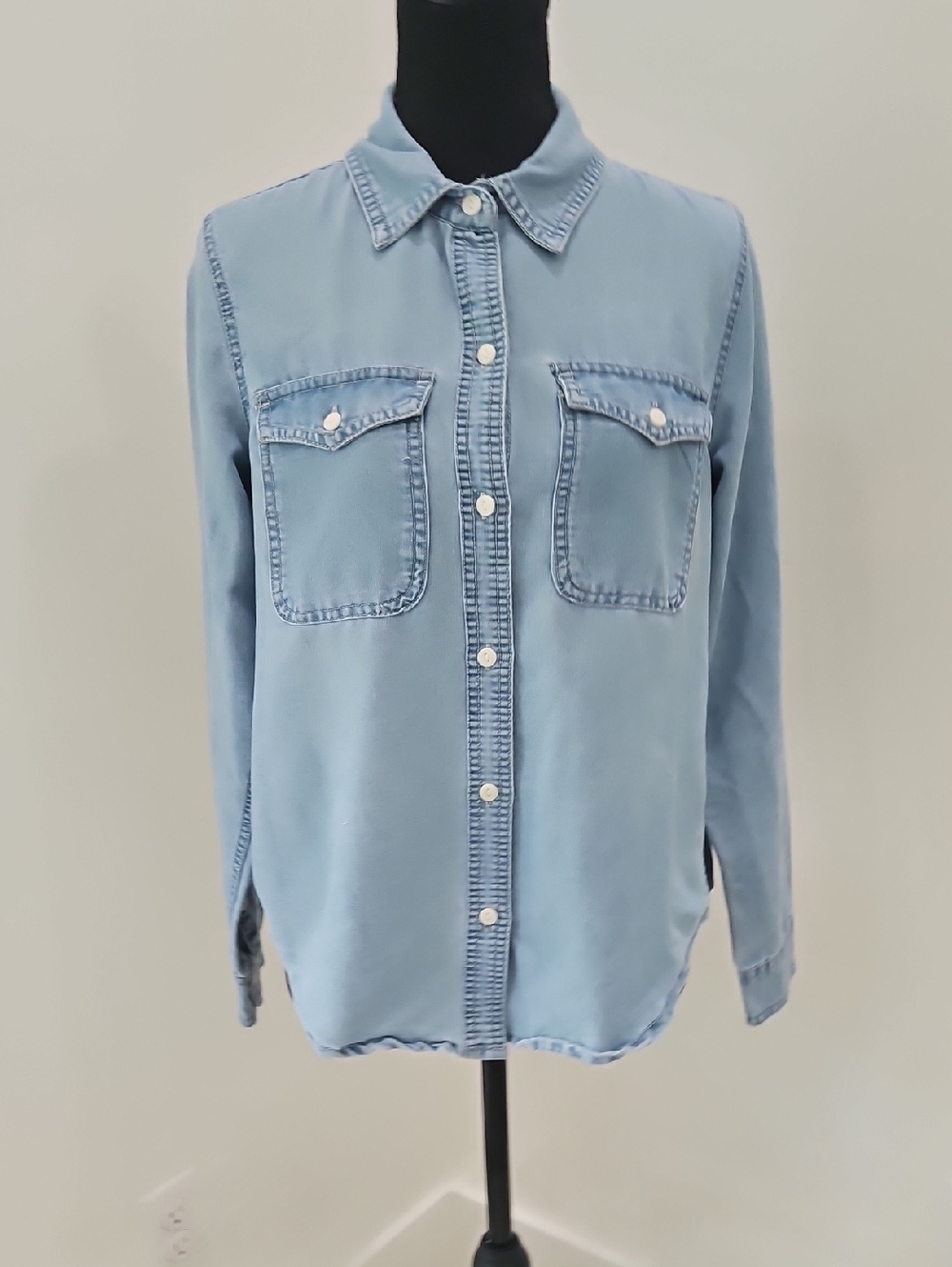 NEVER NOW Women's Light Blue Denim Button-Up Shirt. Size M